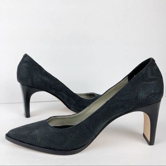 Matt Bernson Python Snake Embossed Pointy Toe Heels Pump Black charcoal 9.5 - Picture 4 of 16